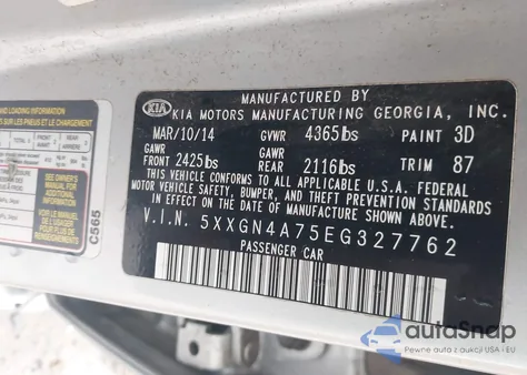 2014 Kia Optima Ex z USA, uszkodzony, nr VIN 5XXGN4A75EG327762